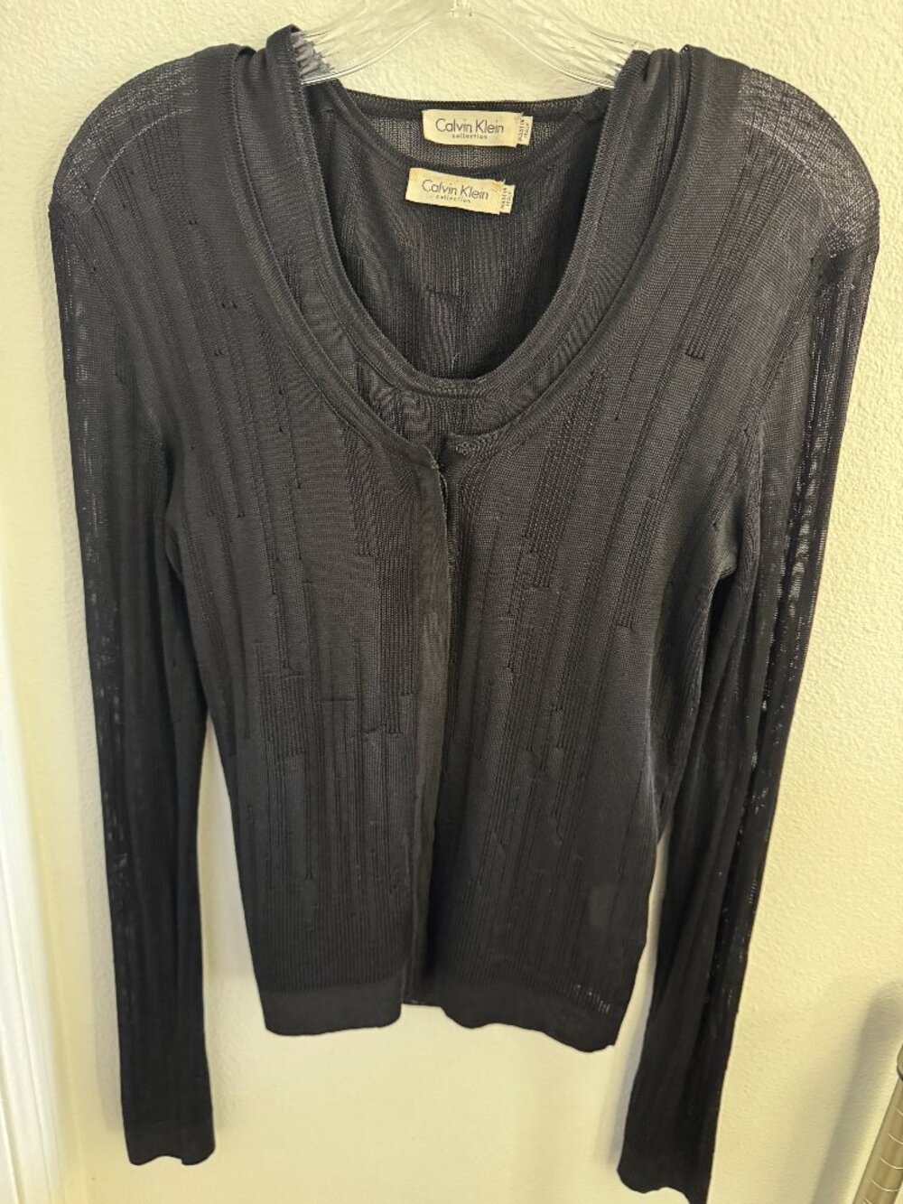 Calvin Klein Vintage Cardigan and Tank Set Black Silk; Size S
